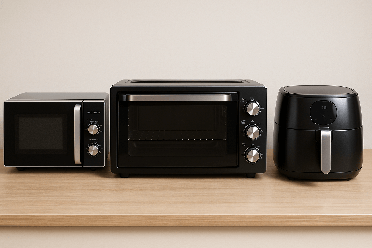 전자렌지,광파오븐,에어프라이어 가 나란히 있는 모습