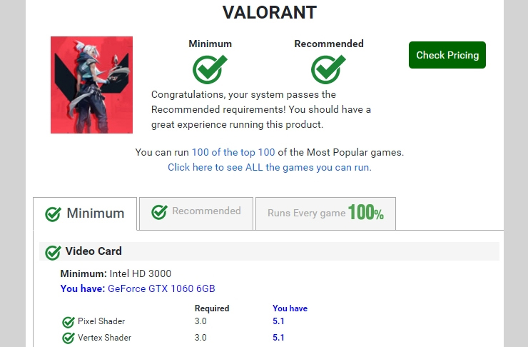 발로란트 사양체크 화면