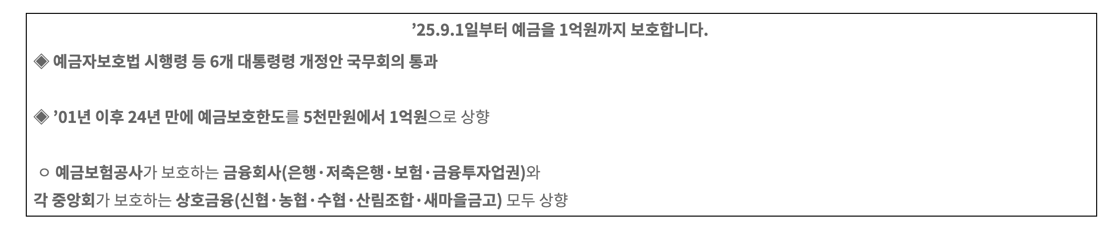 예금자보호 1억 시행일은 언제부터 누가