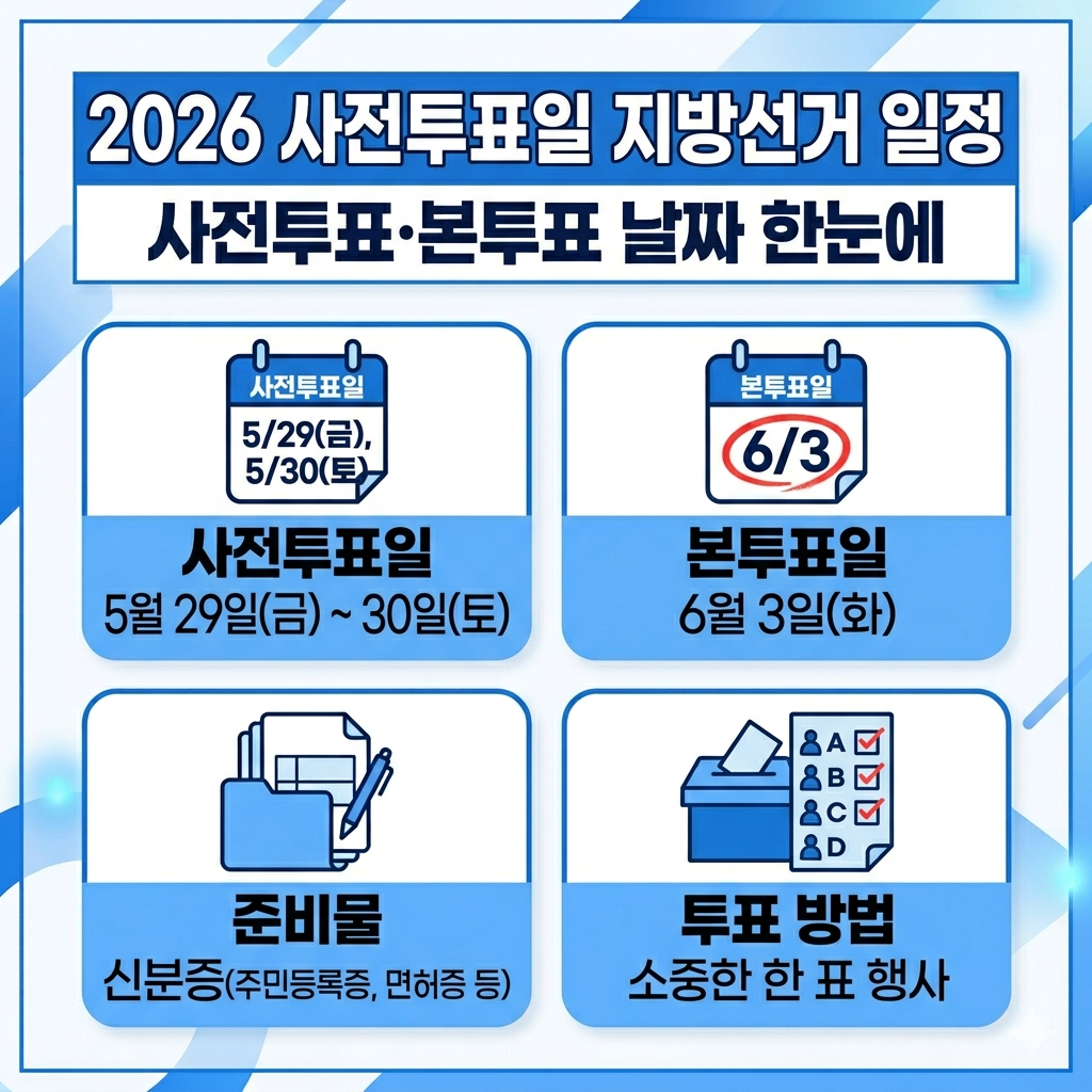 2026 사전투표일 지방선거 일정 총정리, 언제 어디서 투표하나 한눈에 확인