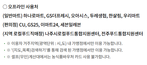 농식품 바우처 사용처 오프라인