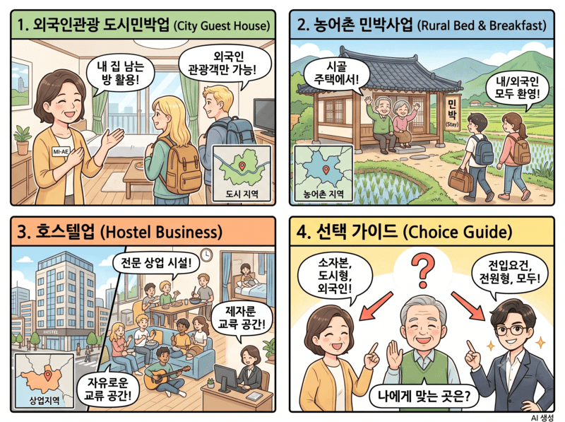 외국인관광도시민박업과농어촌민박업, 호스텔업을 비교하기