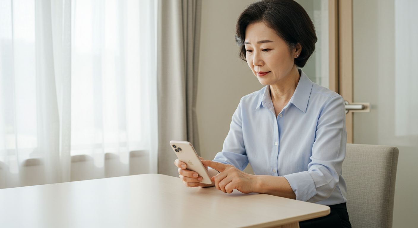 스마트폰으로 주택연금 상담 예약하는 노인