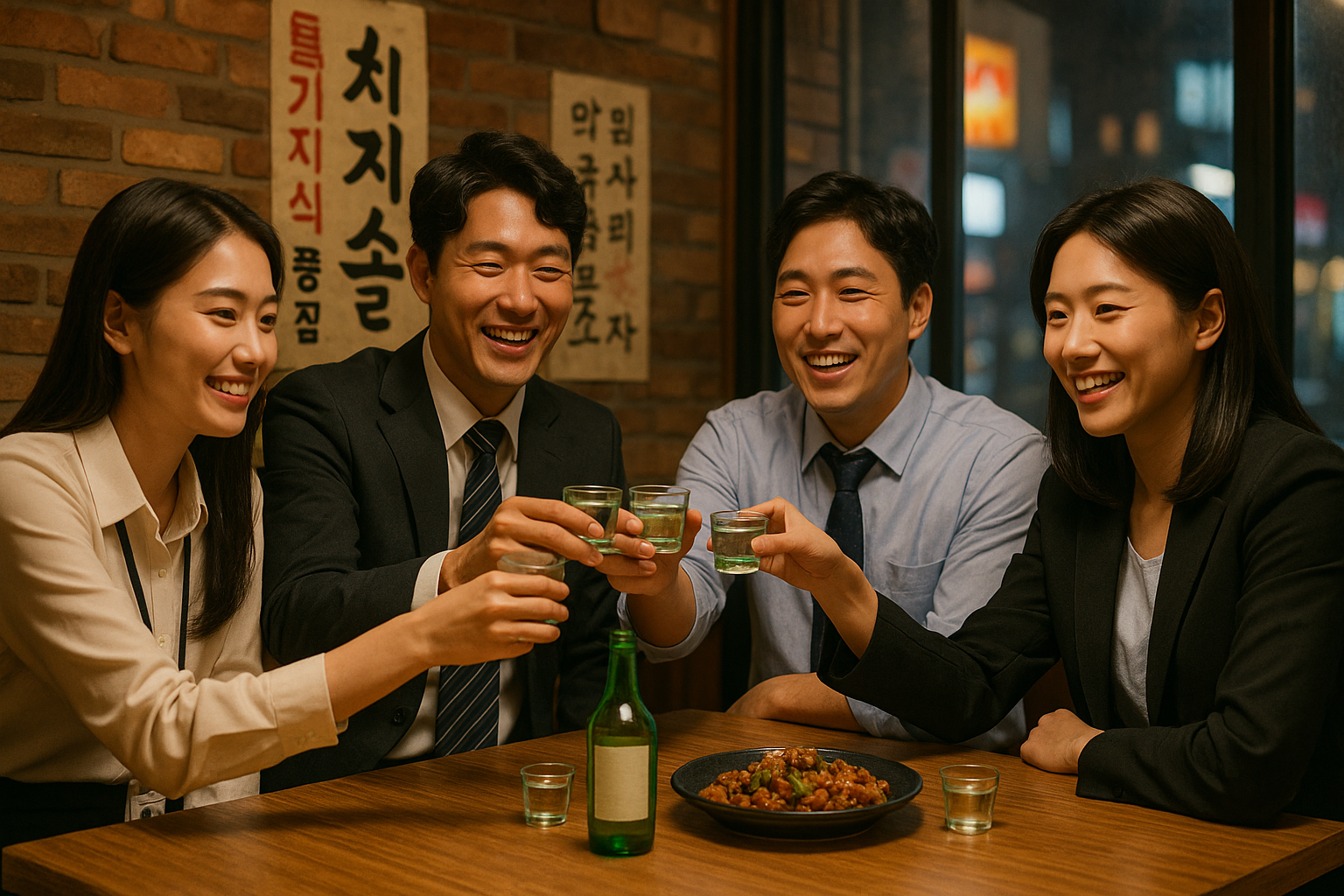 퇴근 후 소주마시는 직장인들