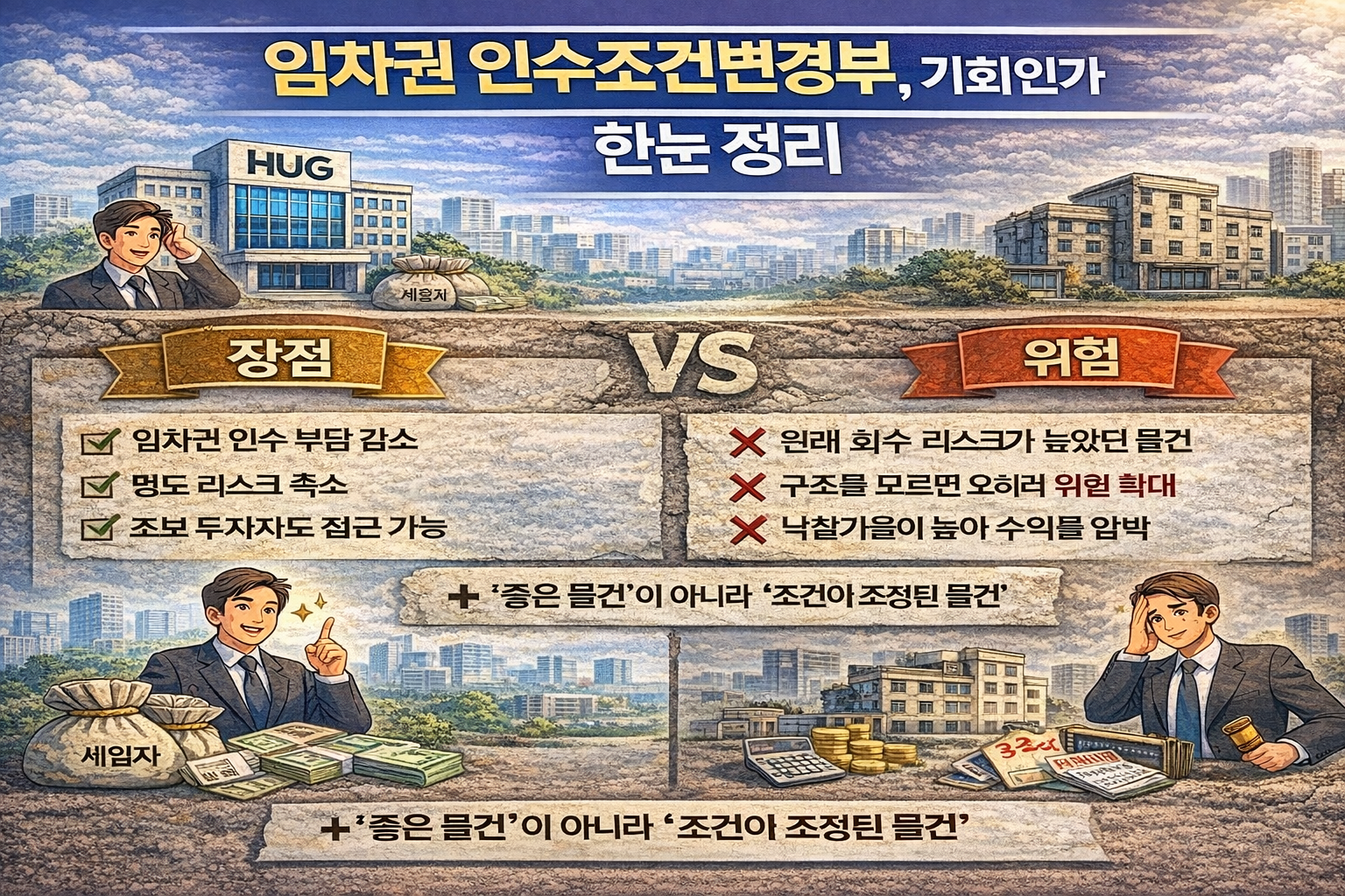 임차권 인수조건변경부 경매물건의 장점과 단점을 투자자 관점에서 비교한 이미지