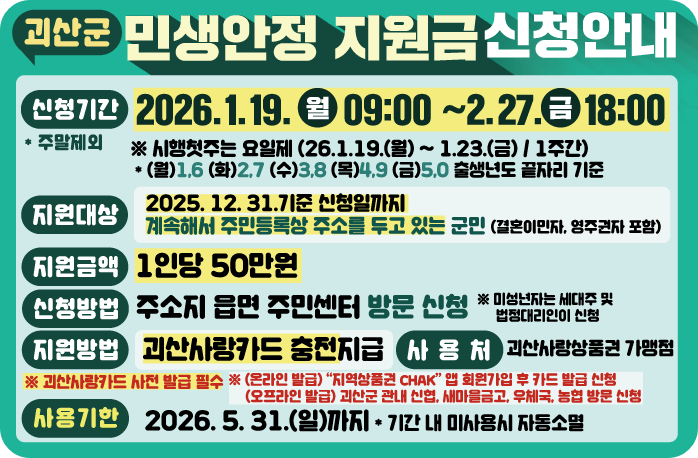 괴산군 민생안정지원금 신청안내 이미지/ 출처: 괴산군