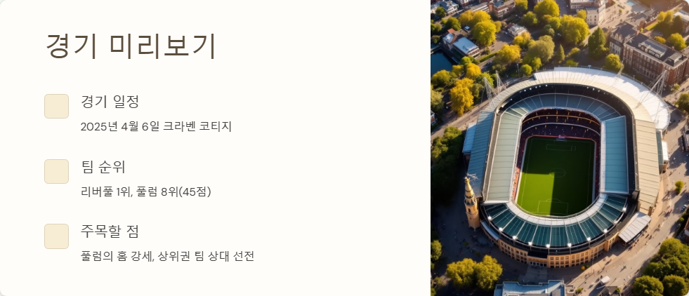 풀럼 대 리버풀 경기 예측과 선발 라인업