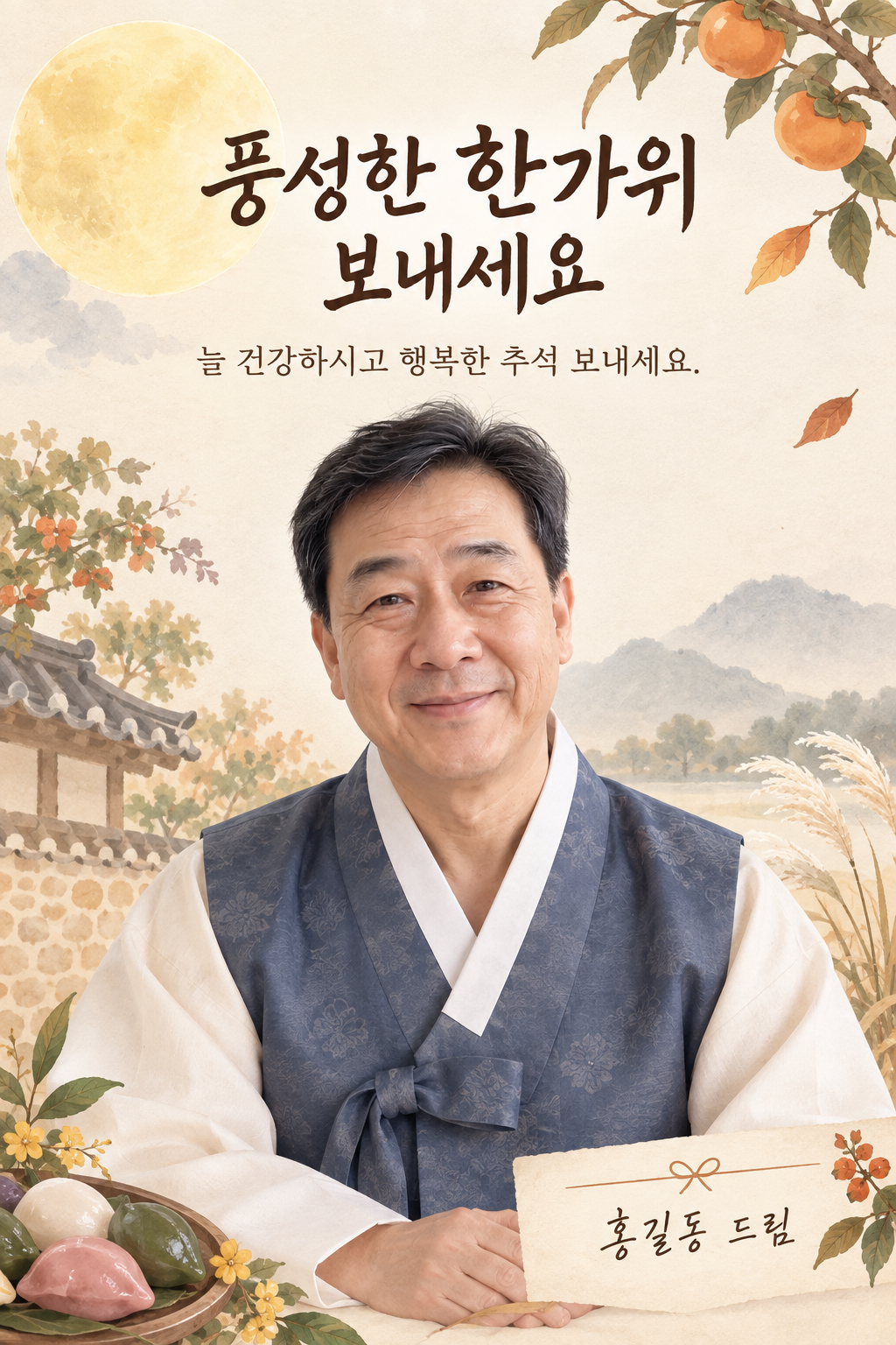 완성 후: 한복을 입고 이름까지 넣은 추석 연하장