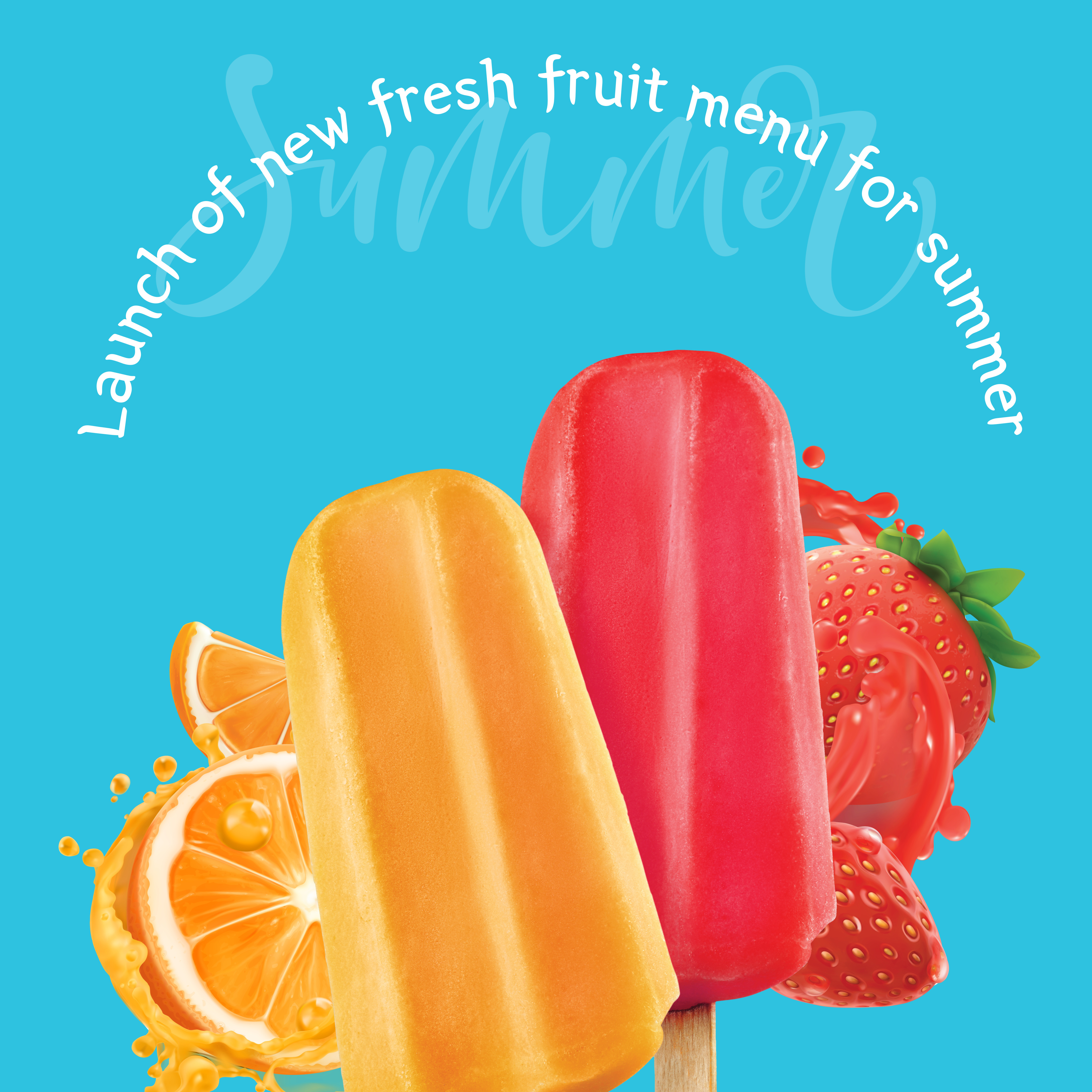 In the center&amp;#44; there are orange and strawberry ice creams&amp;#44; with text inside the image saying&amp;#44; 