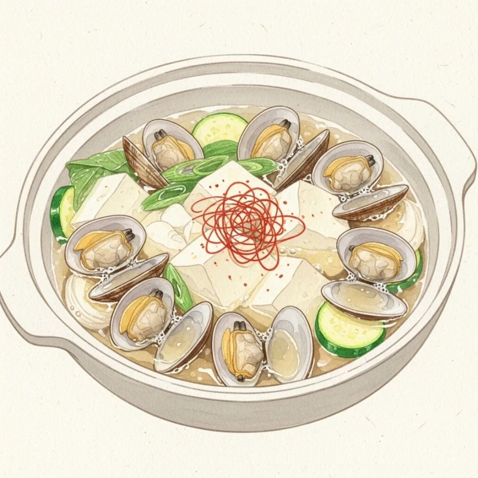 신선한 바지락이 들어간 시원한 순두부찌개