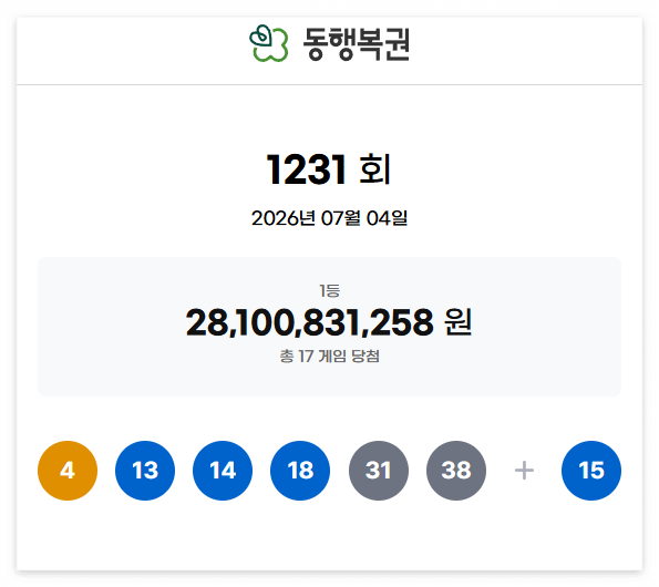1231회 로또 당첨 번호