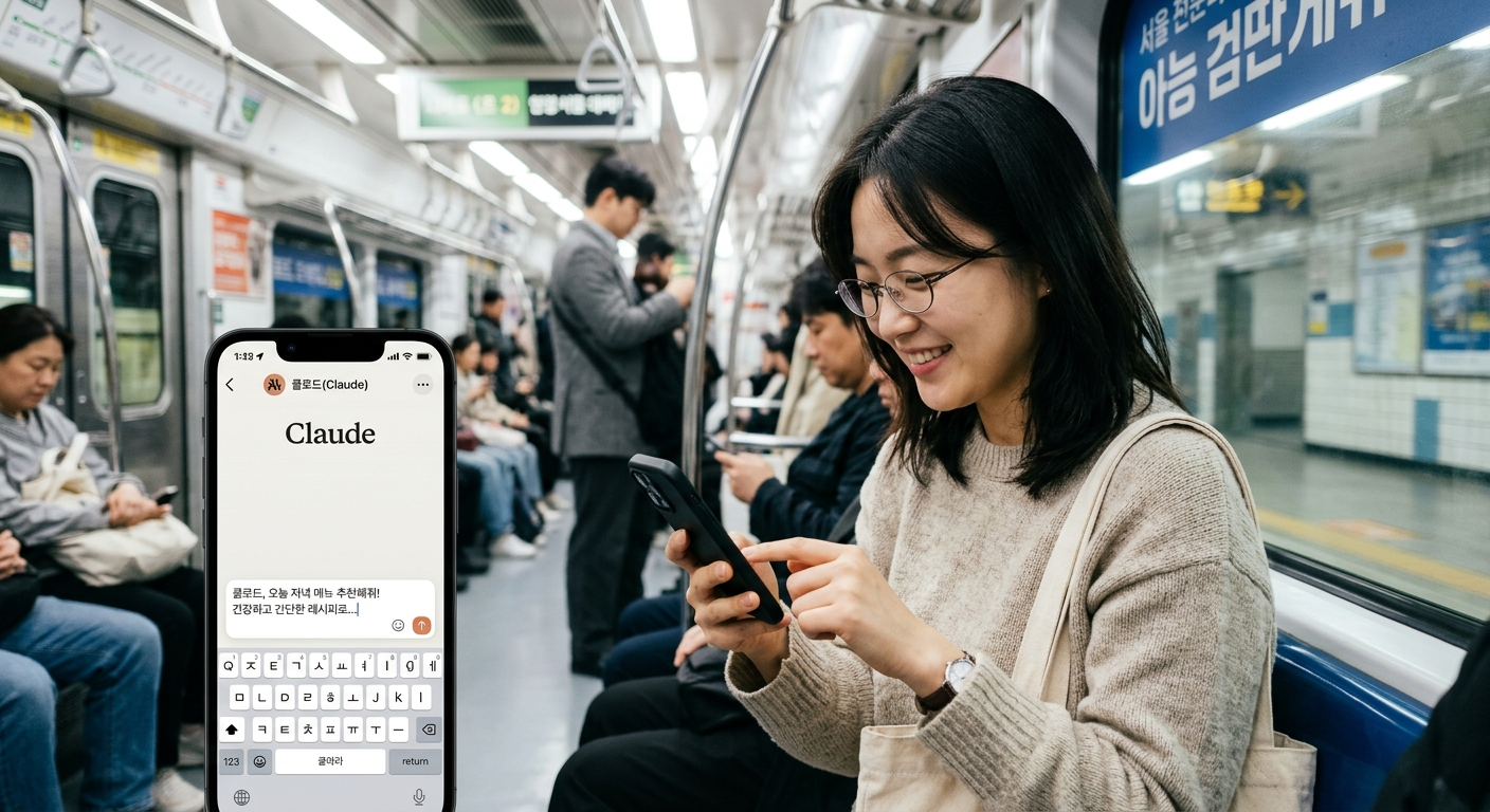 폰을 손에 들고 앱 사용하는 모습