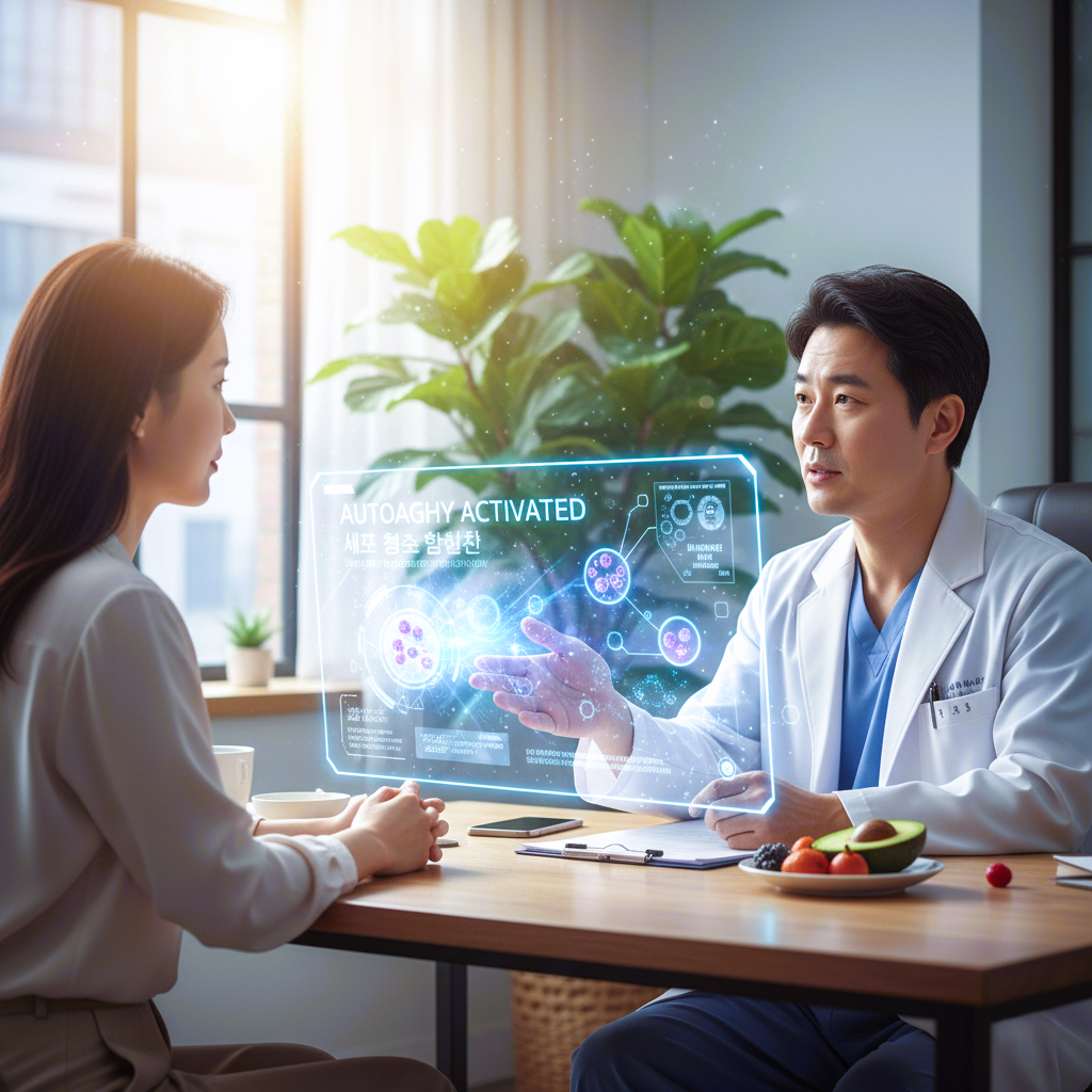 의사가 환자에게 오토파지 다이어트에 대해 설명하는 이미지