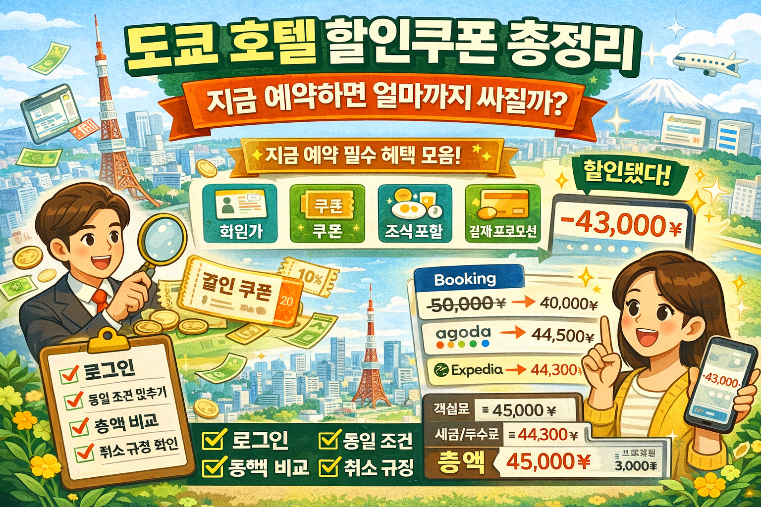 도쿄 호텔 할인쿠폰 총정리 지금 예약하면 얼마까지 싸질까