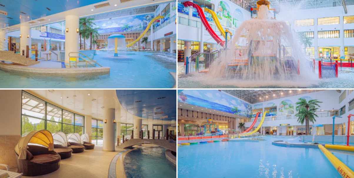 화순 아쿠아나 실내 수영장 전경과 키즈풀 사진