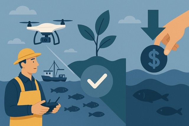 어업 종사자 필수 (드론 활용법, 지속가능, 비용절감)을 설명하는 이미지