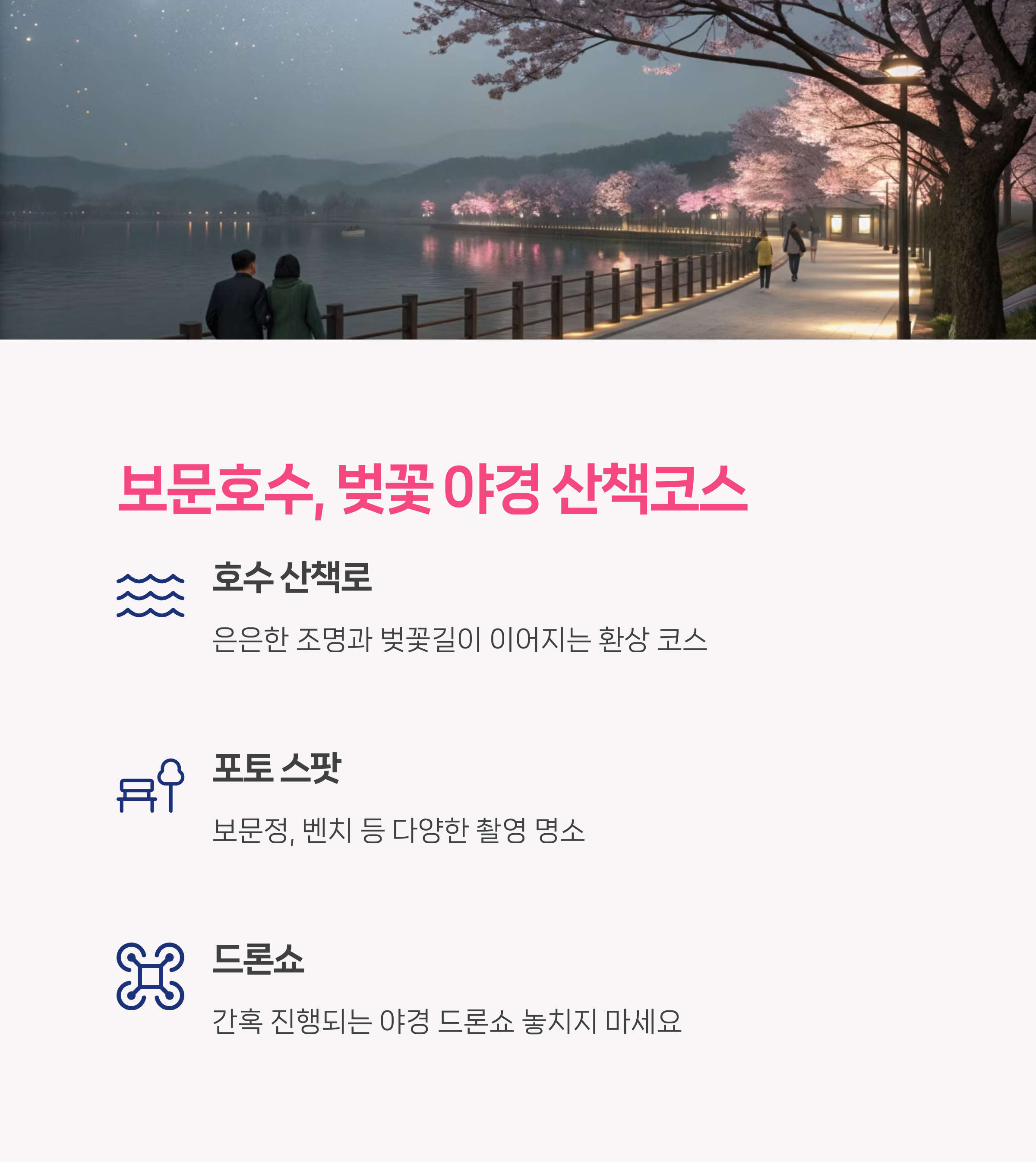보문호수, 벚꽃과 함께하는 야경 산책코스