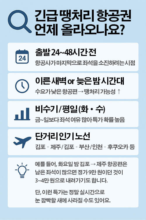 긴급 땡처리 항공권 언제 올라오나요?
