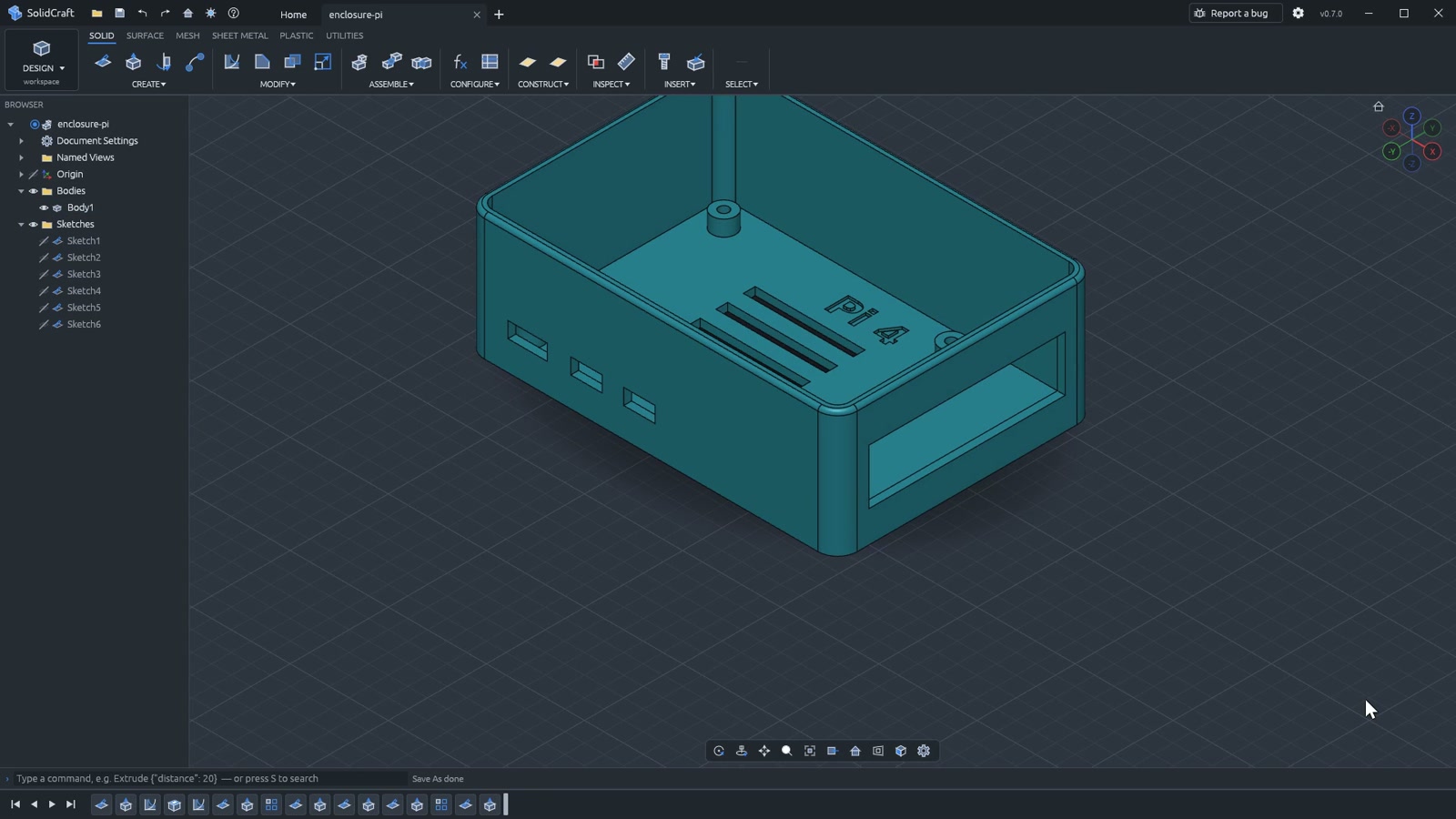 SolidCraft로 모델링한 Raspberry Pi 4 케이스의 포트 구멍과 통풍구