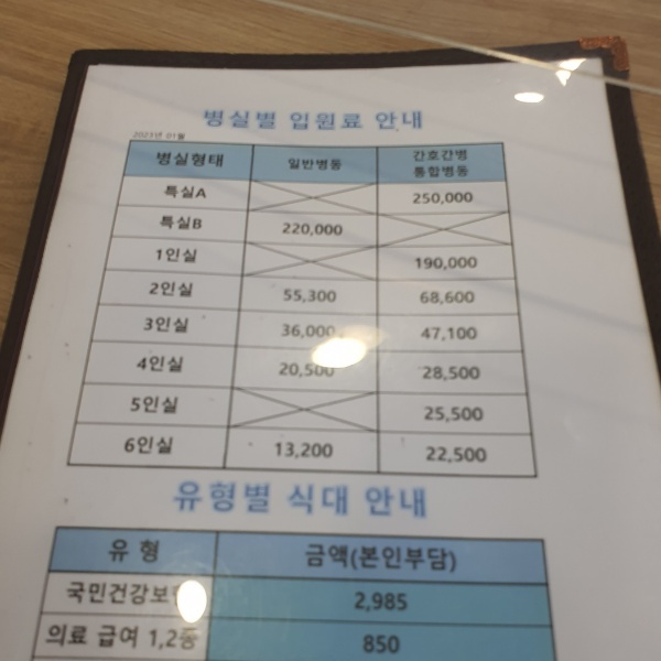 병실입원요 비교