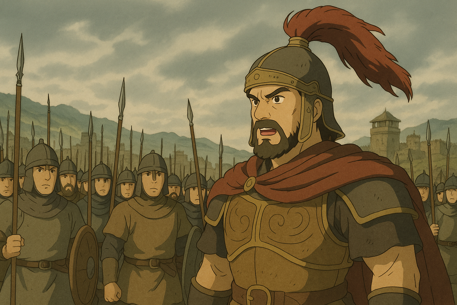 고대 전장에서 병사들에게 말하는 장수 – 기억을 유산으로 남긴 희생