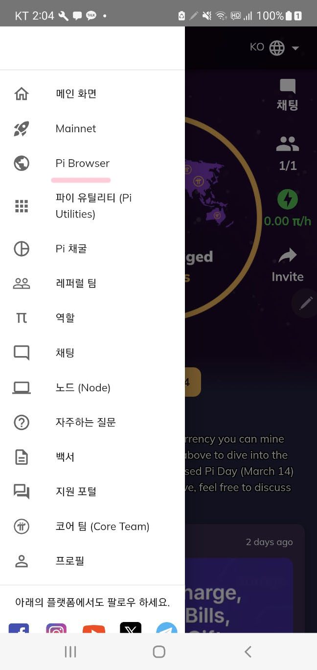 Pi Browser 화면