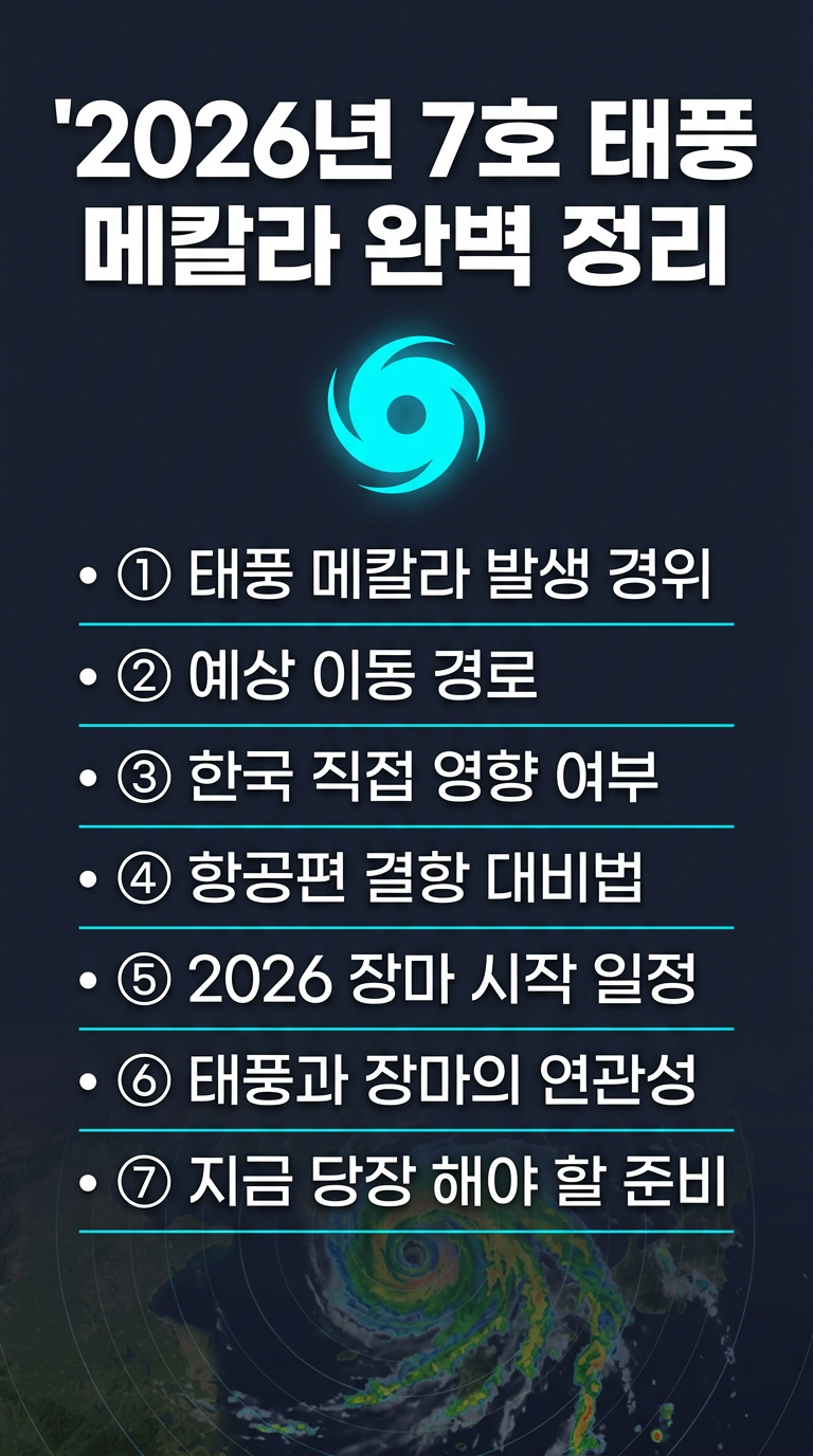 7호 태풍, 메칼라, 발생, 위치, 이동 경로, 한국 영향, 항공 결항, 장마 시작 날짜 및 기간, 날씨 정보 총정리