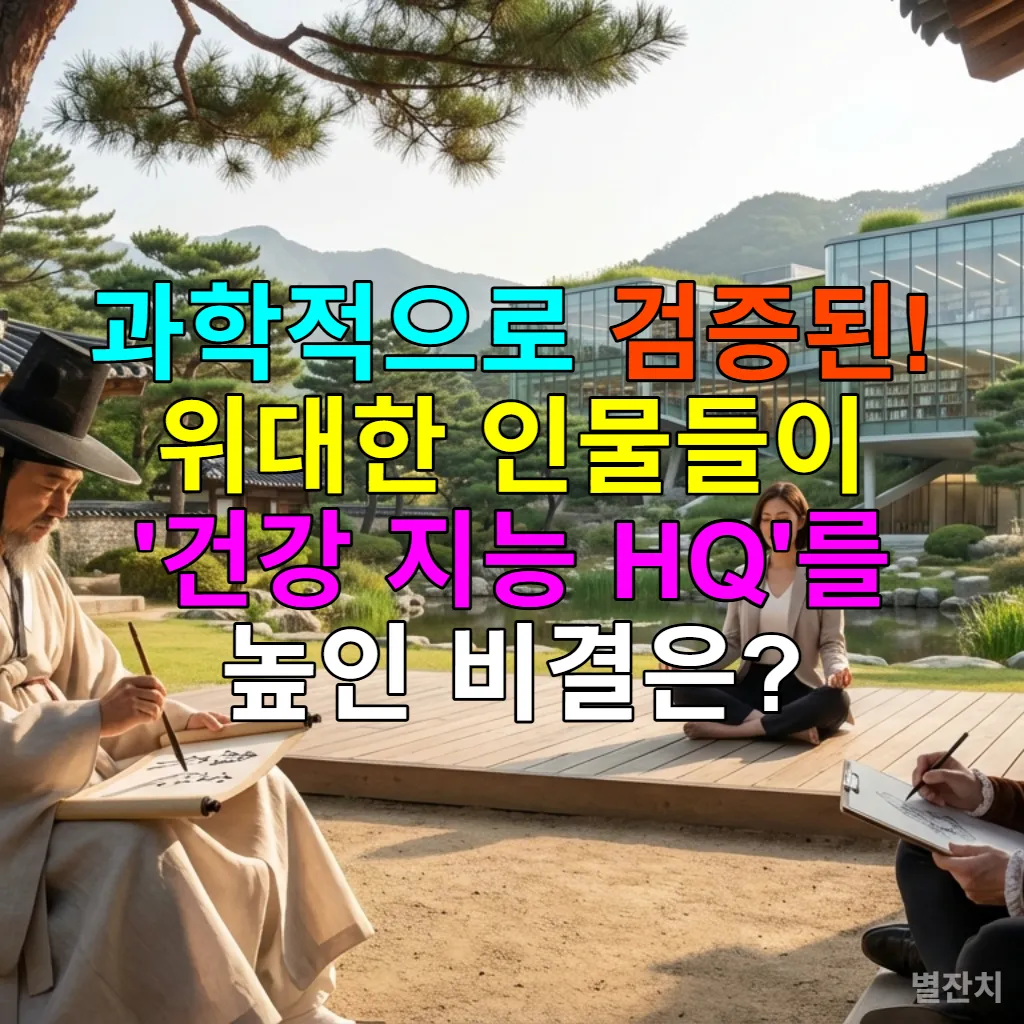 다양한 시대의 위인들이 건강 관리와 지적 활동을 하는 모습이 담긴 그림