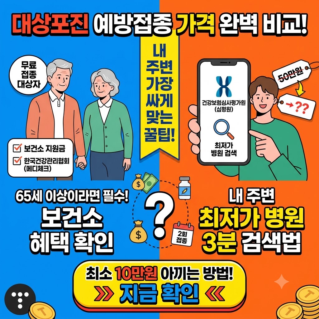 대상포진 예방접종 가격 비교, 가장 싸게 맞는 방법 꿀팁 총정리! (보건소 지원 및 심평원 조회법)