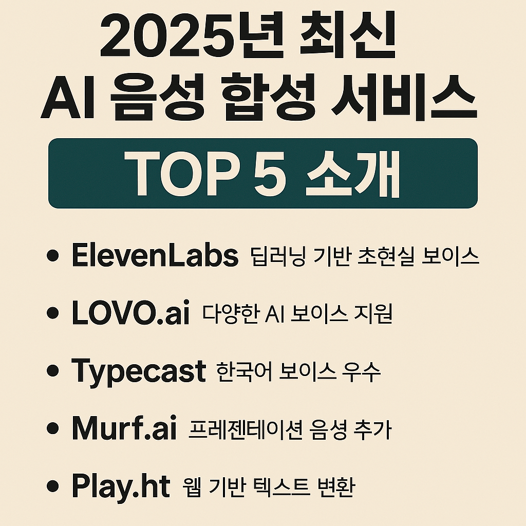 2025년 최신 AI 음성 합성 서비스 TOP 5 소개