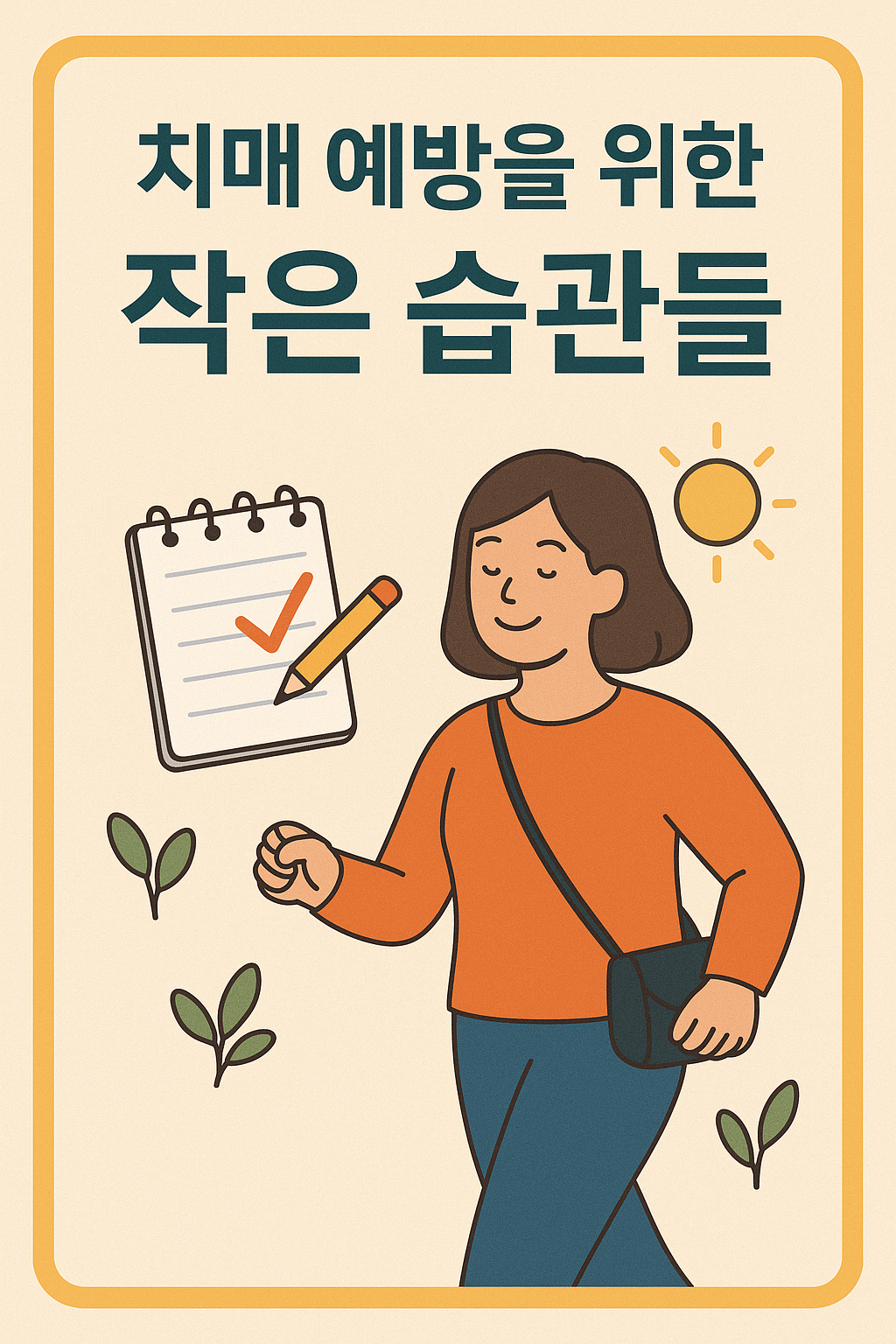 치매 예방을 위한 건강한 습관을 실천하는 여성을 묘사한 일러스트