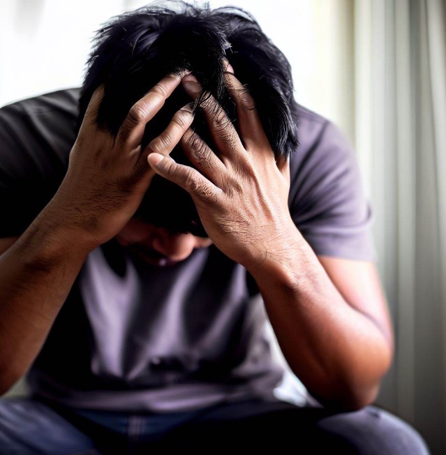 잠을 설쳐서 괴로워하는 모습(made by Bing)