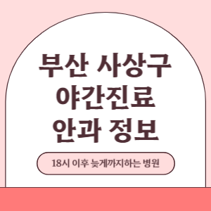 부산 사상구 야간진료 안과 병원 (18시 이후 늦게까지하는 병원)