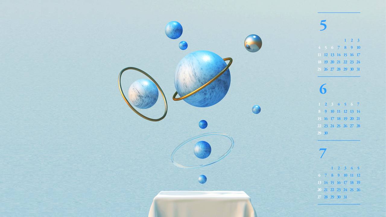 13 파란색 구와 황금 링 B - 2025년6월 노트북배경화면