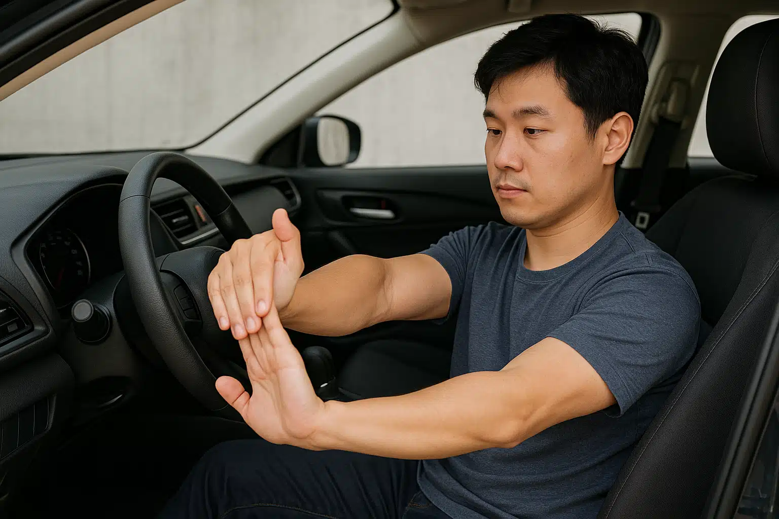 손목 스트레칭 동작(손가락을 잡고 손목 젖히기)