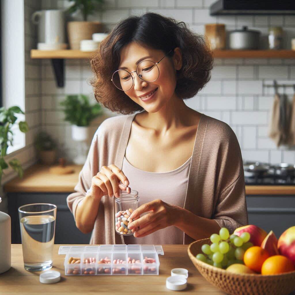 40대 영양제 먹는 모습