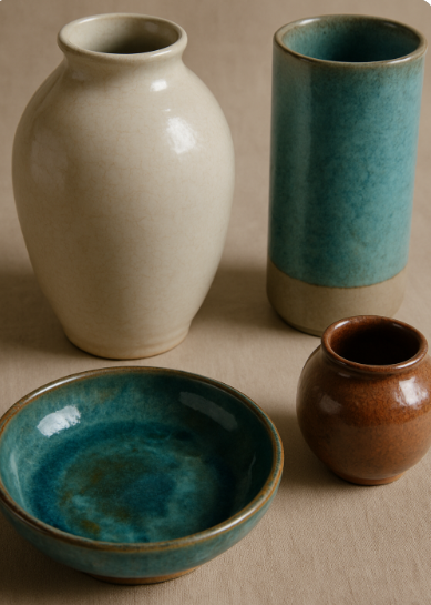 유약으로 색을 낸 도자기들