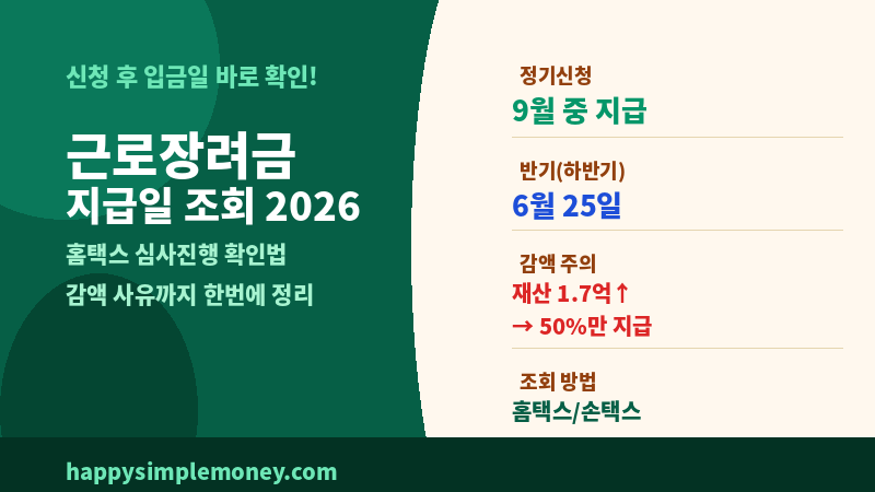 근로장려금 지급일 조회 2026 - 신청 후 내 입금일 확인하는 방법