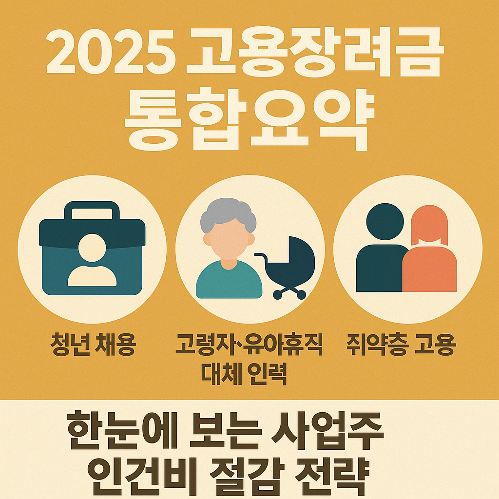 2025년 고용장려금 통합요약을 안내하는 인포그래픽