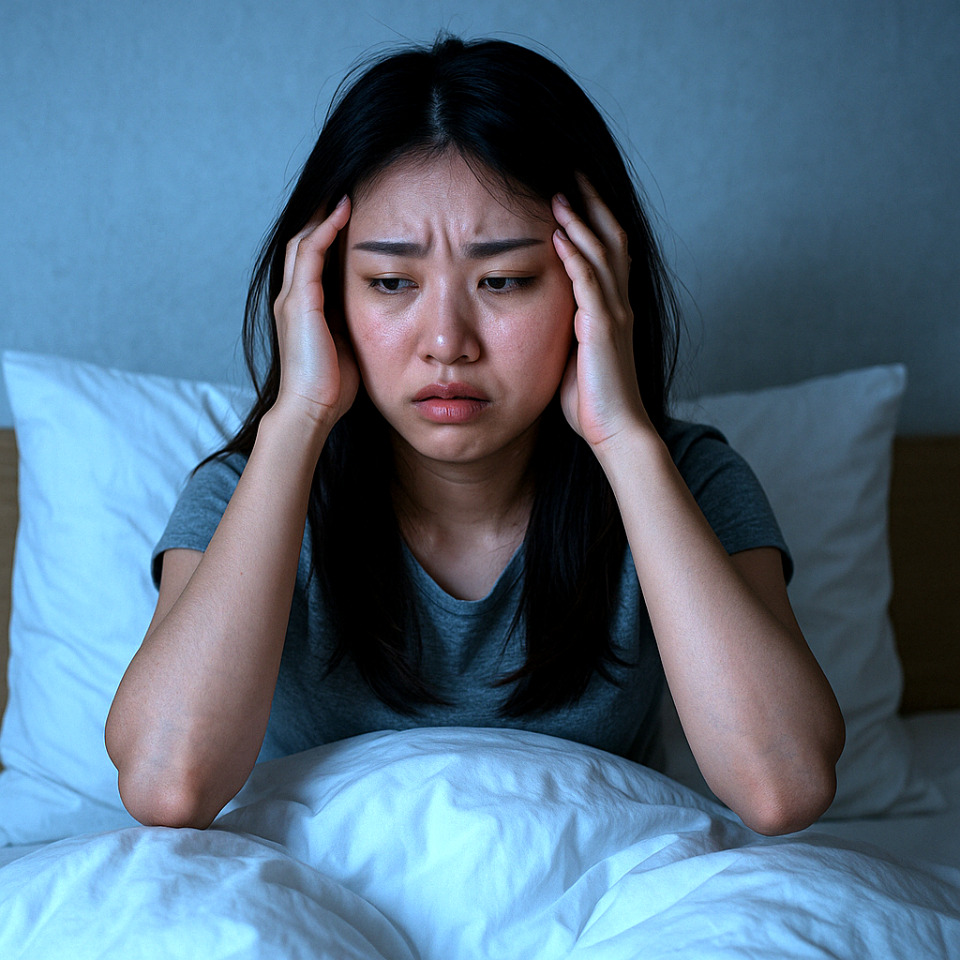 불면증으로 힘들어 하는 여인