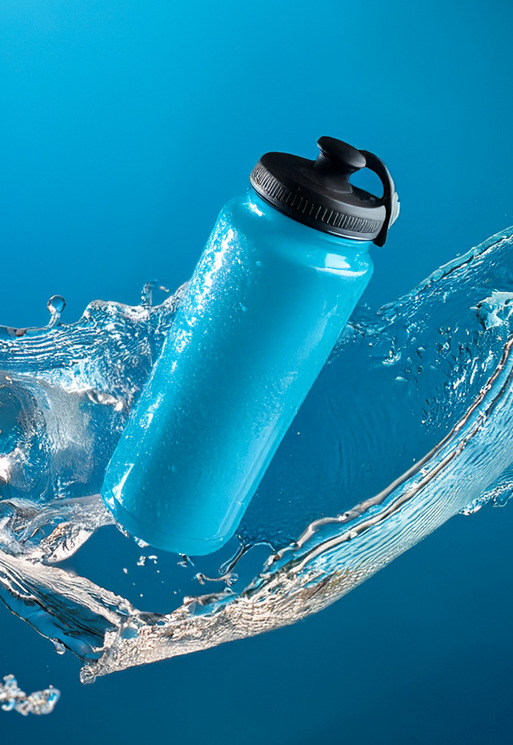 icy blue sports drink bottle