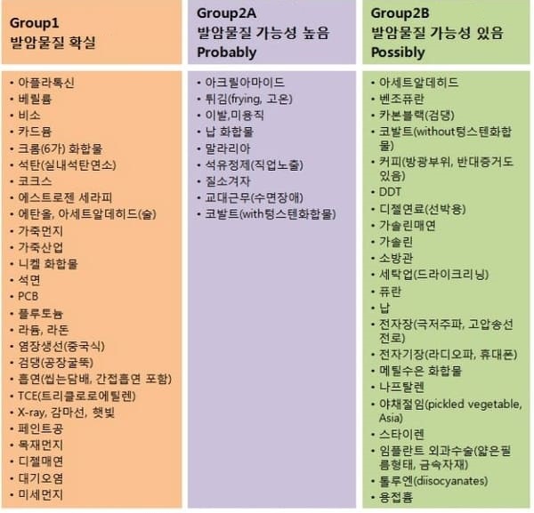 발암물질 등급표 사진