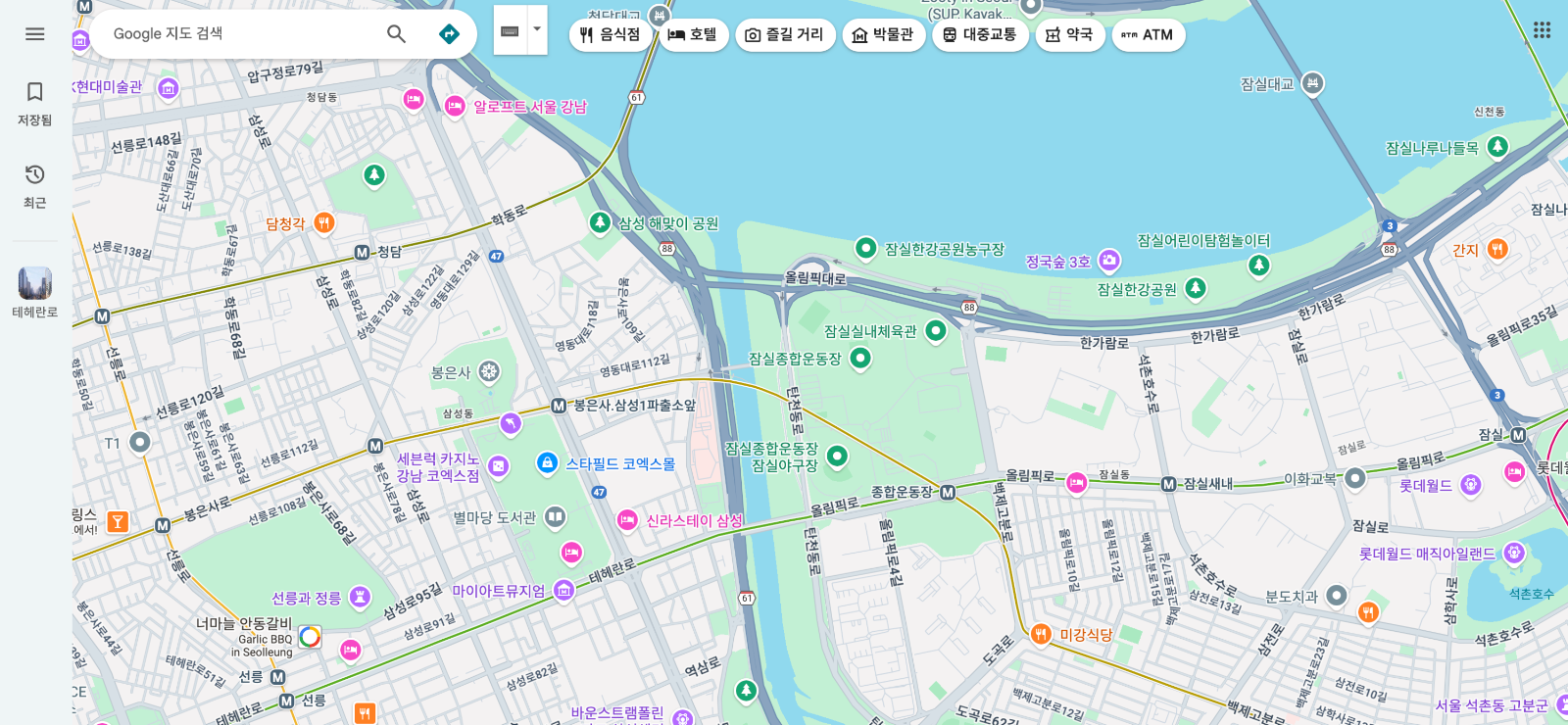 Google Maps 표준 사용자 인터페이스