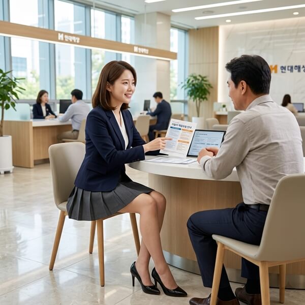 자동차 책임보험 관련하여 상담을 하고 있는 모습