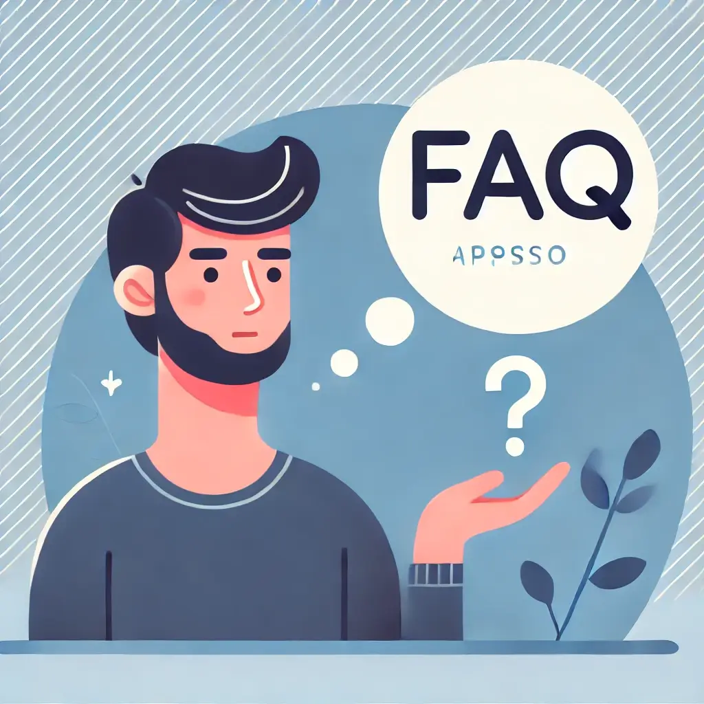 FAQ가 떠오르는 청년의 생각 풍선.