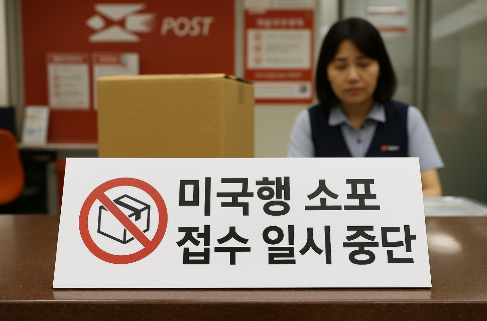 한국 우체국안 미국 소포 중단이라는 사인이 보이는 이미지