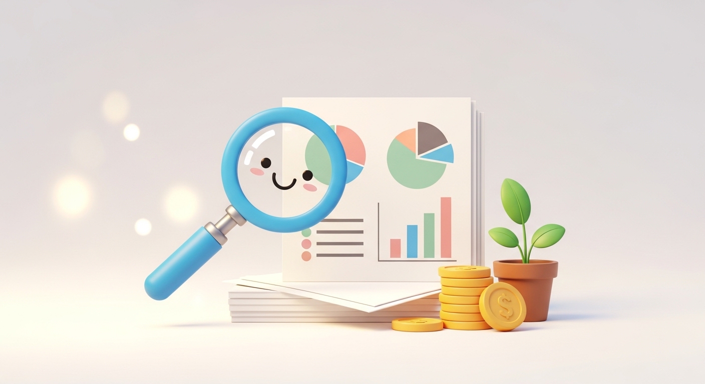 주식 투자 기초인 재무제표 보는 법을 설명하는 일러스트로 손익계산서 재무상태표 현금흐름표 분석을 상징