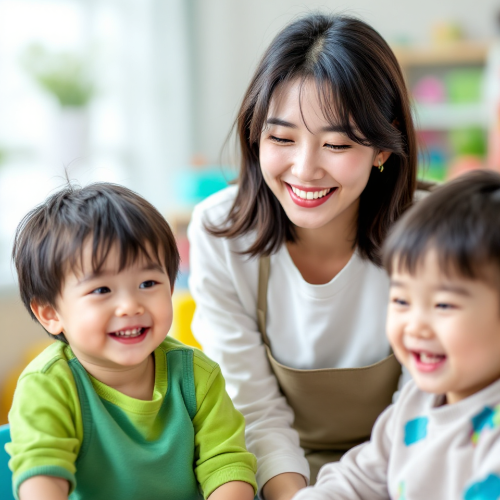 보육교사와-아이들이-웃는-모습