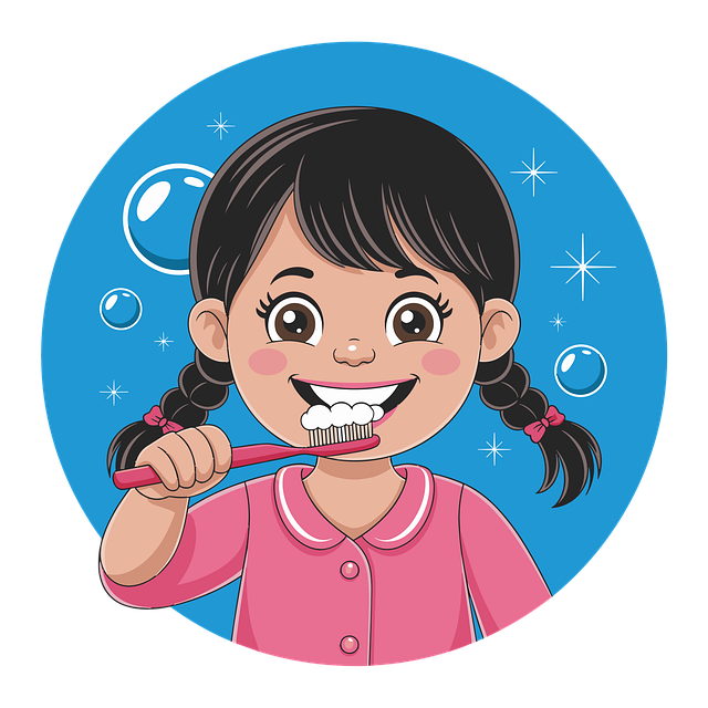 여자어린이가 양치질 하는 그림