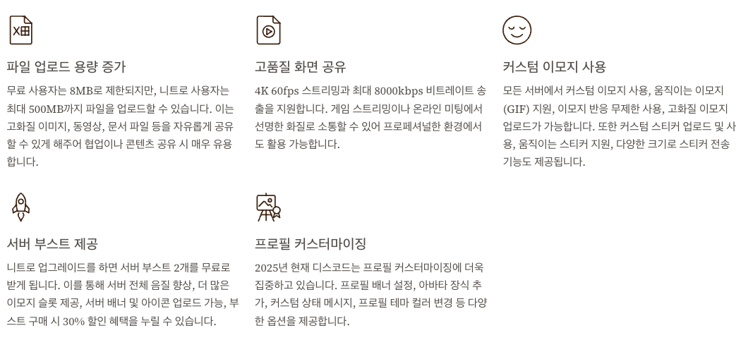 2025 디스코드 니트로 주요 특징 정리 이미지